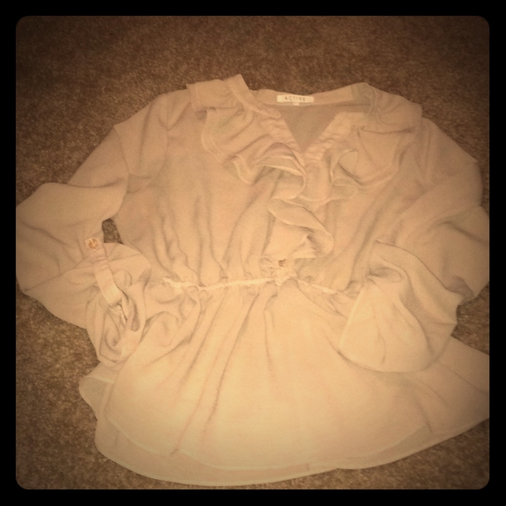 Tan / Nude Ruffle Color Blouse - Picture 4 of 4